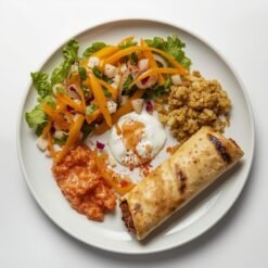 67. Beyti Spezial - Dönerfleisch eingerollt in Yufka-Fladen mit Salat, Tomaten-Joghurt-Soße und Rels